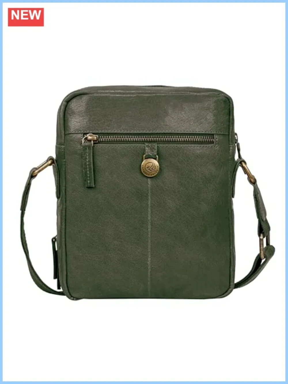 Washed Leather Crossbody Bag with 3 Zippered Compartments